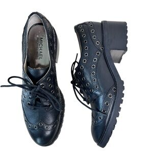 Michael Michael Kors Edison Oxford Shoes Black Leather Lace Up Women’s‎ 7M